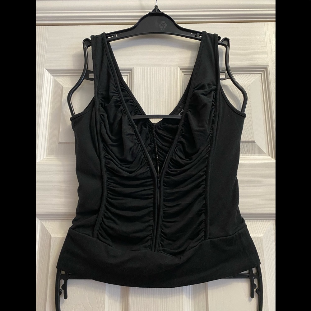 Y2K Vintage Express Cropped Tank Top Front Zipper Deep V-Neck Ruched Sz M Sexy